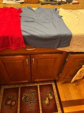 Women’s Short-Sleeve Henley Top - Red, Blue, Cream